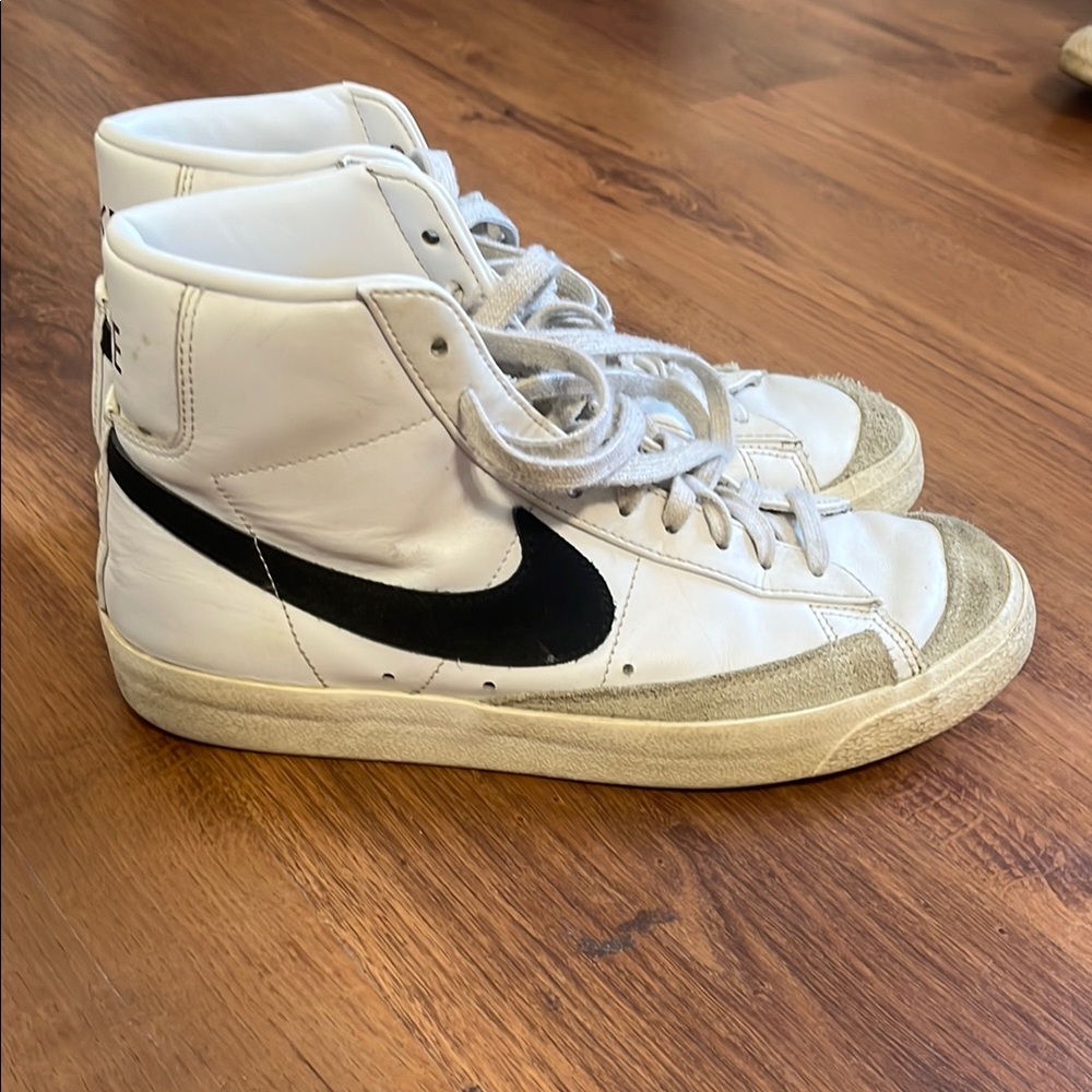 White High-Top Sneakers with Black Swoosh
